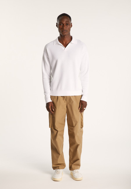 Long-sleeved polo shirt in flamed cotton and linen - Ido