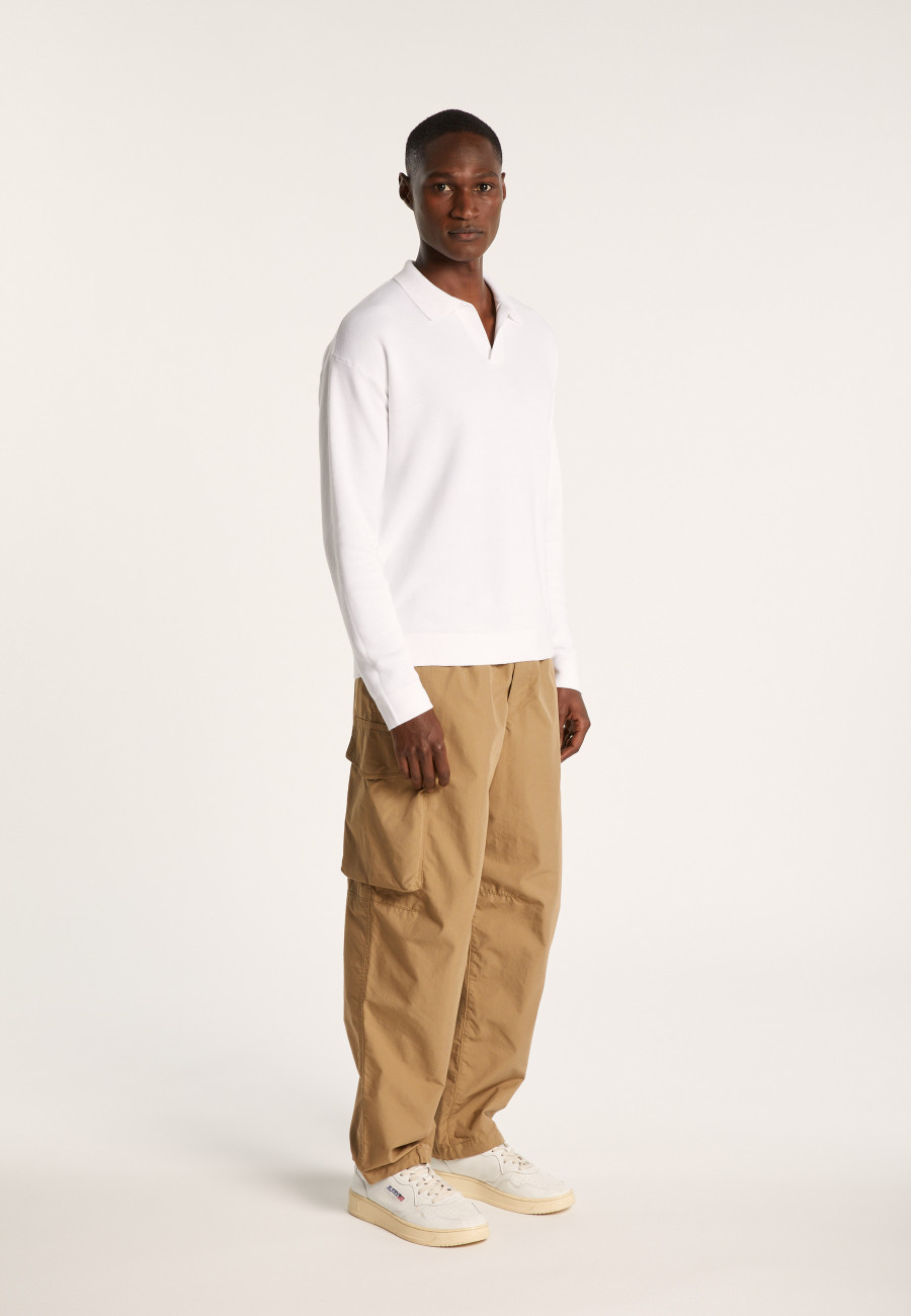 Long-sleeved polo shirt in flamed cotton and linen - Ido