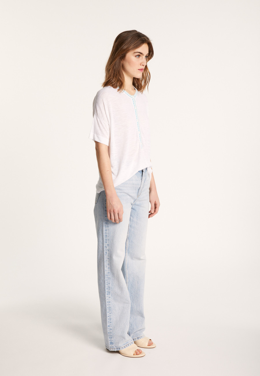 Short-sleeved cotton and linen cardigan - Lauria