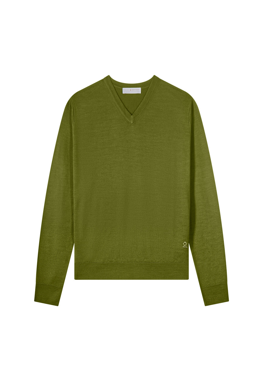 V-neck jumper in merino wool - Elmo