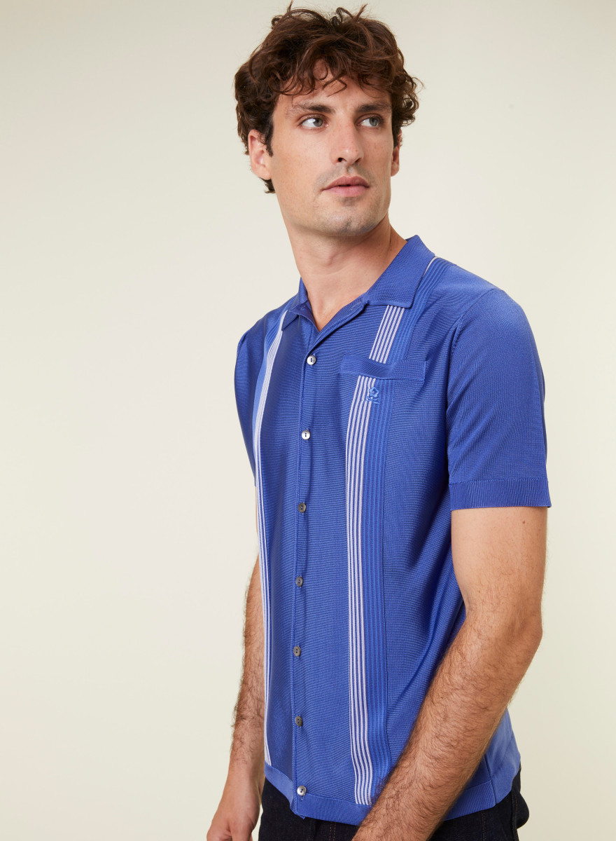 Short Sleeve Striped Shirt in Fil Lumiere - Fabion