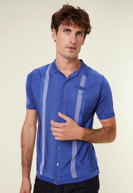 Short Sleeve Striped Shirt in Fil Lumiere - Fabion