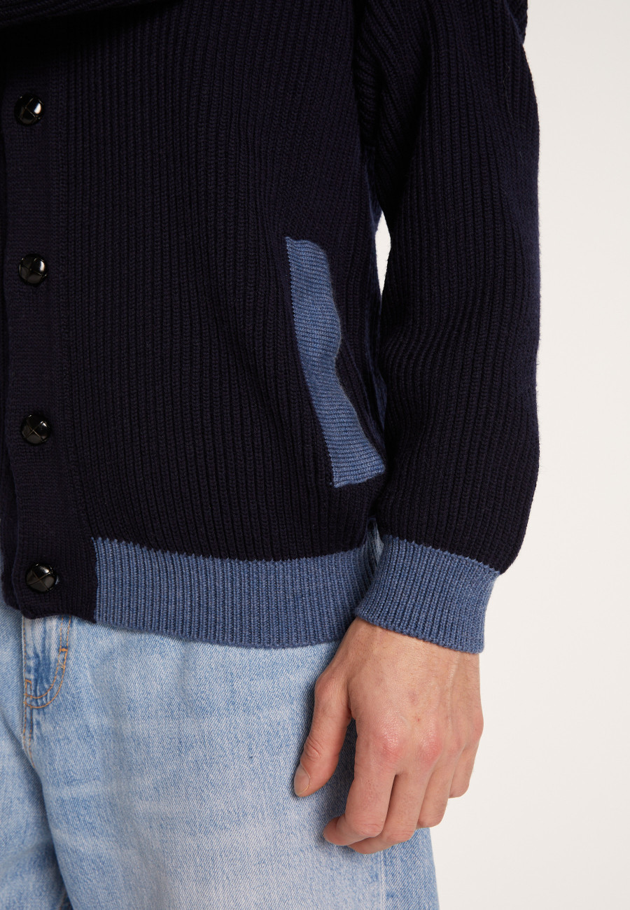 Two-tone buttoned wool cardigan - Loveo