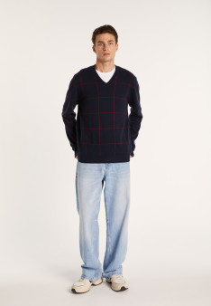 Checkered cashmere V-neck sweater - Arthur