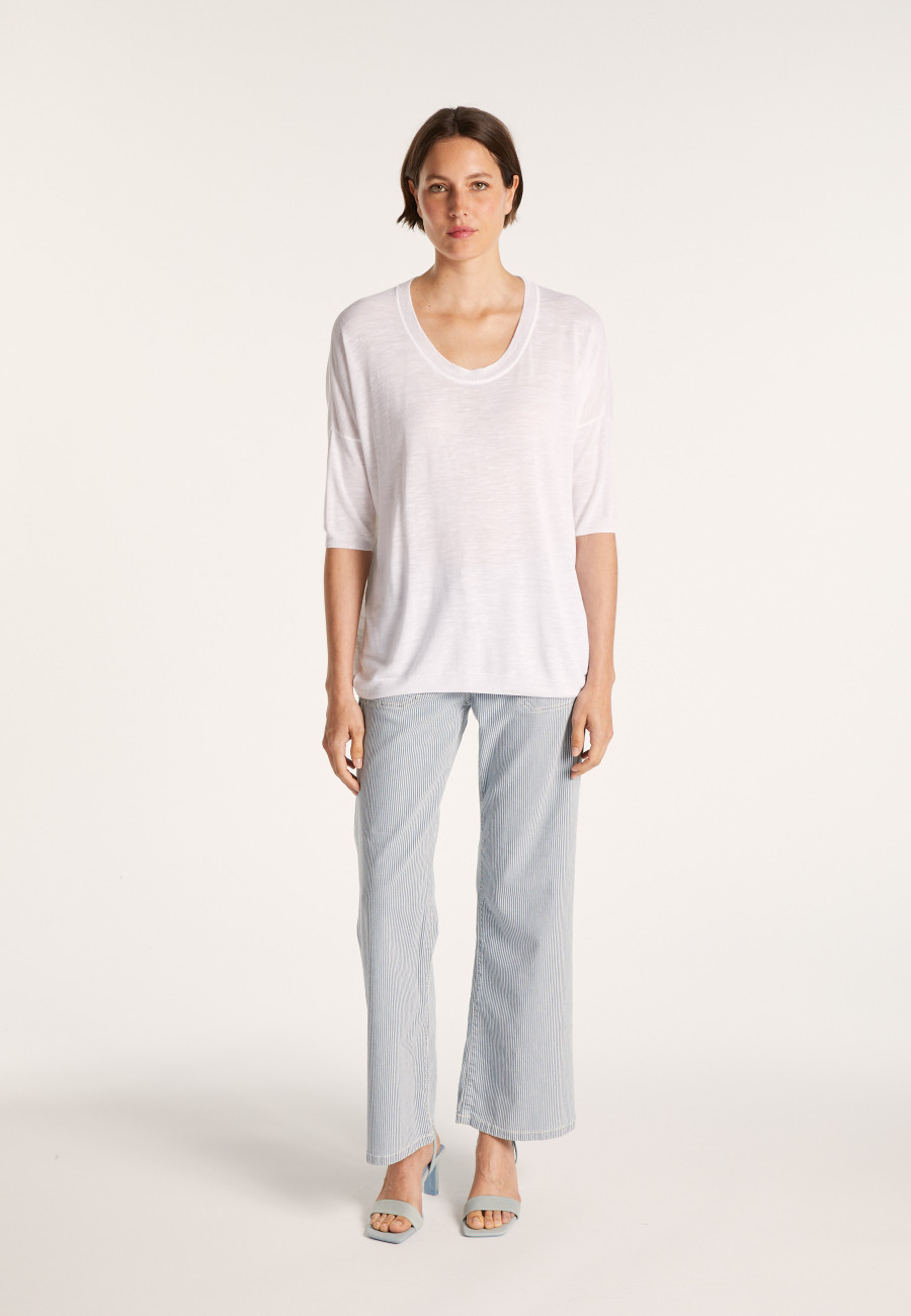 Loose round-neck t-shirt in two-tone slub linen - Mairena bis