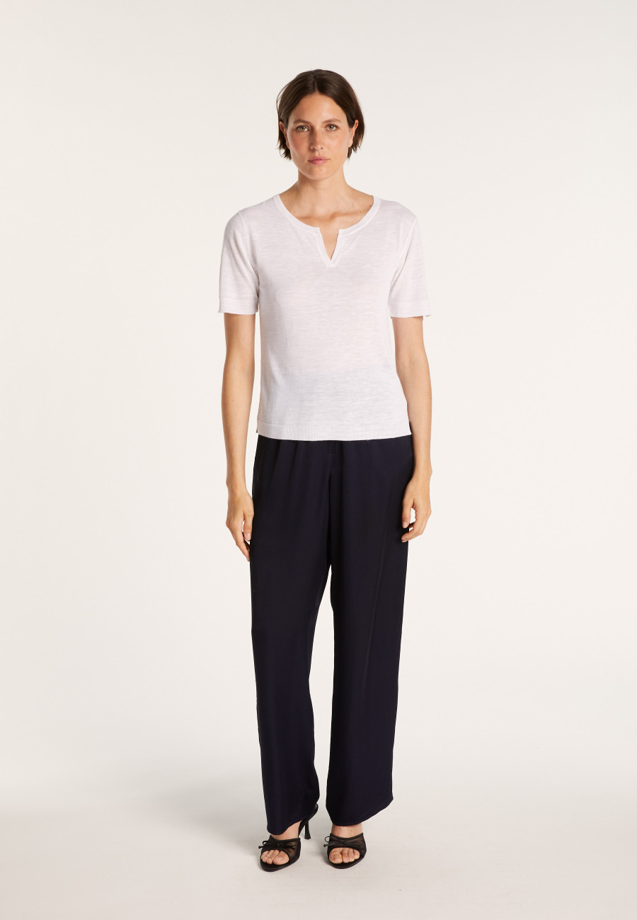 Flamed linen t-shirt with tunisian collar - Bohême