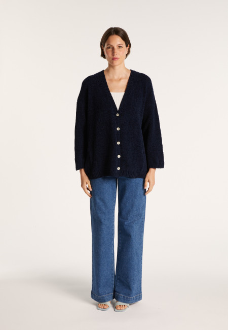 Loose cardigan in cotton velvet - MOUNIA