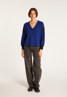 Two-tone wool sweater with slits - Glee