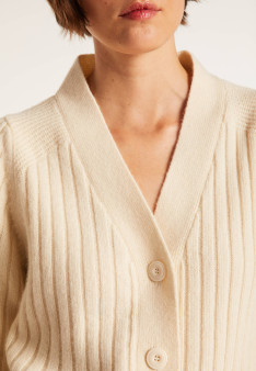 Alpaca wool V-neck cardigan with ribbed edges - Celly