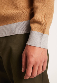 Two-tone round-neck merino wool sweater - Adrien