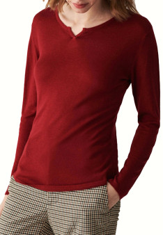 Fine knit bamboo cashmere tunisian neck t-shirt - Betty