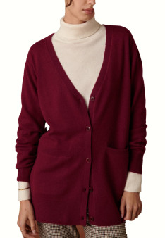 Long V-neck cashmere cardigan with slits and pockets - Aden