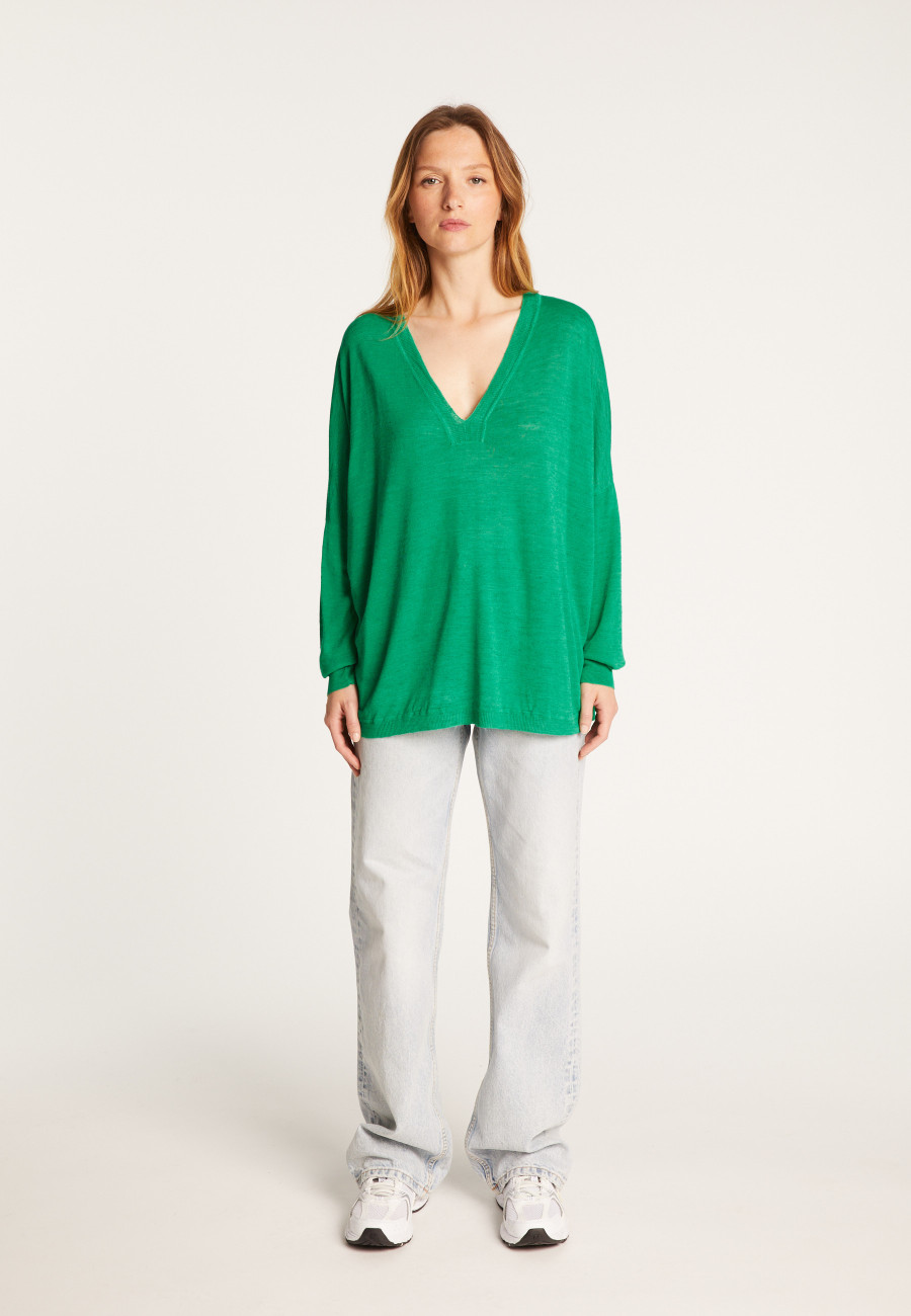 Oversized v-neck flamed linen t-shirt - Beja