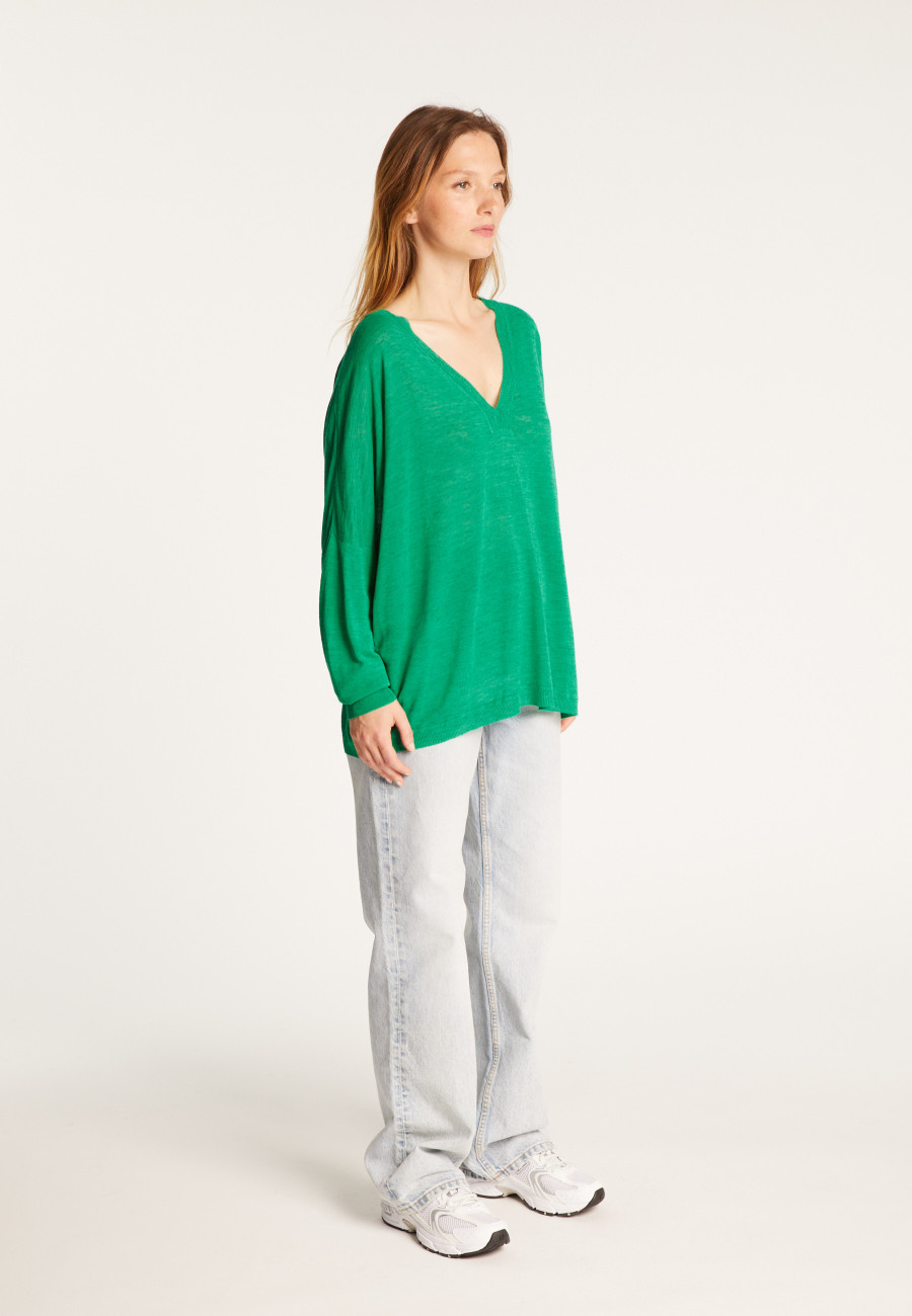 Oversized v-neck flamed linen t-shirt - Beja