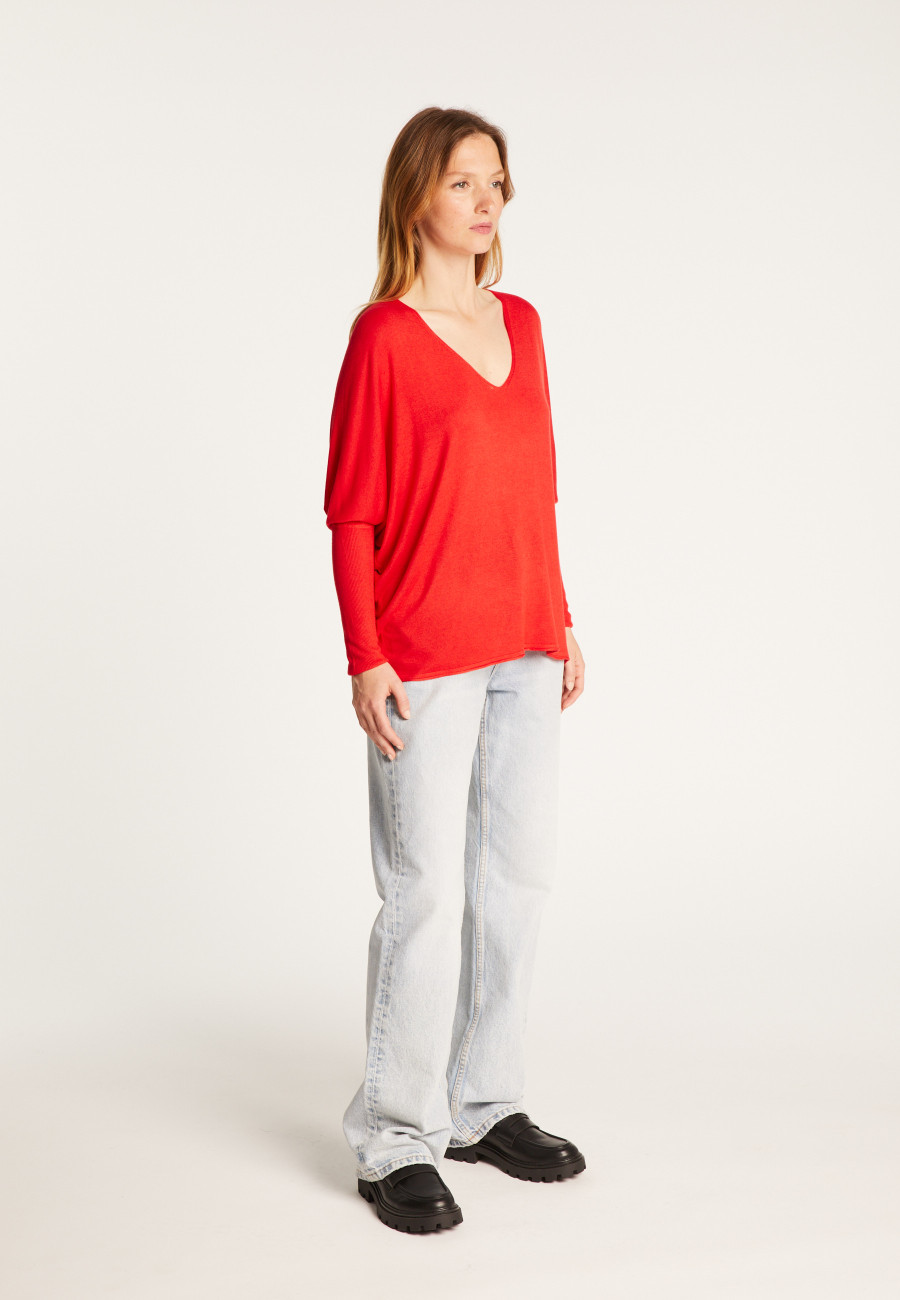 Oversized V-neck T-shirt in bamboo cashmere fiber - Rica