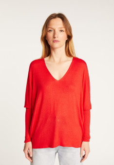 Oversized V-neck T-shirt in bamboo cashmere fiber - Rica