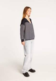 V-neck sailor top in merino wool - Rex