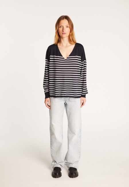 V-neck sailor top in merino wool - Rex