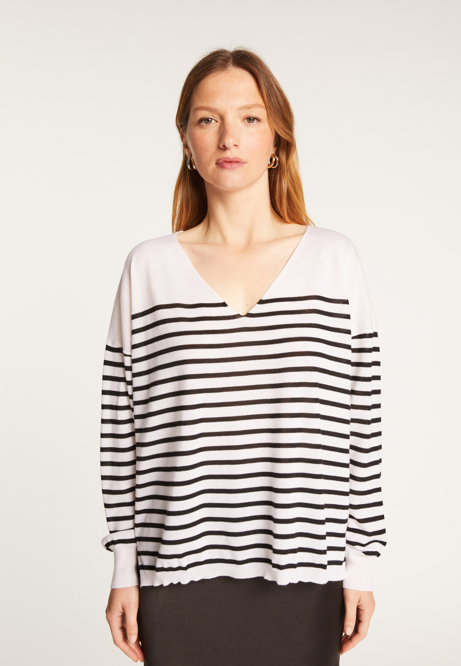 V-neck sailor top in merino wool - Rex