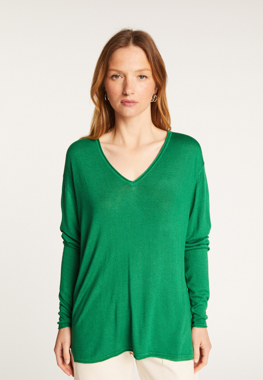 V-neck T-shirt in bamboo cashmere fiber - Aeline