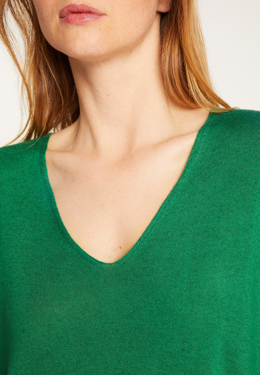 Oversized V-neck T-shirt in bamboo cashmere fiber - Rica