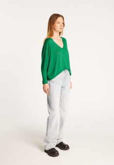 Oversized V-neck T-shirt in bamboo cashmere fiber - Rica