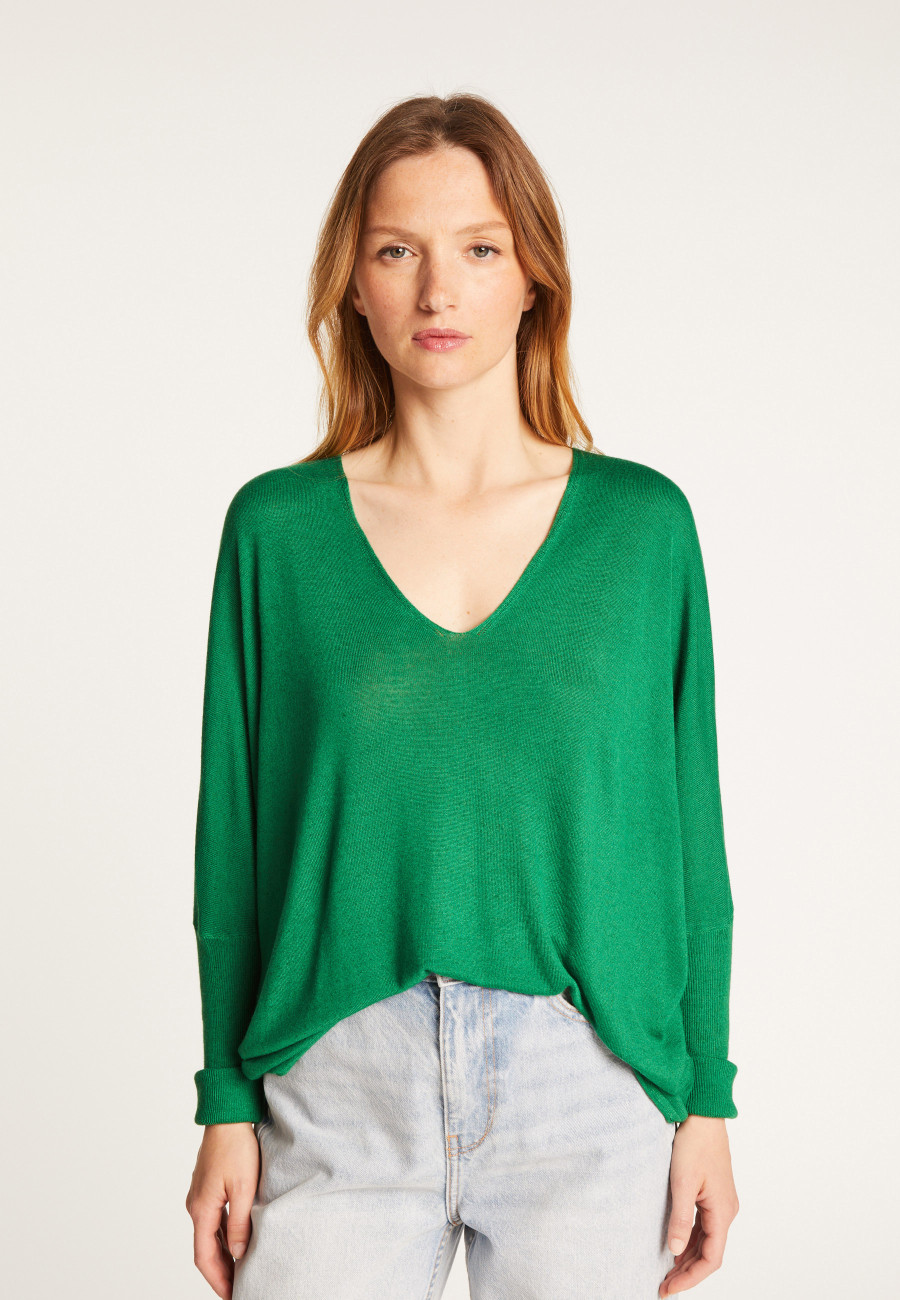 Oversized V-neck T-shirt in bamboo cashmere fiber - Rica