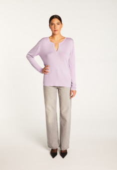 Bamboo cashmere t-shirt with tunisian collar - Alicia