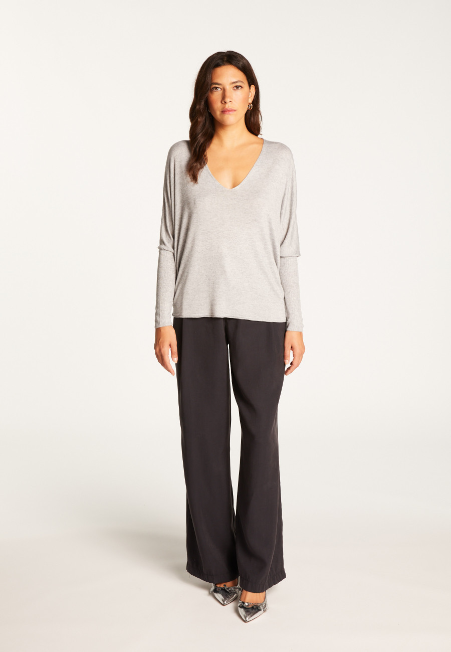 Oversized V-neck T-shirt in bamboo cashmere fiber - Rica