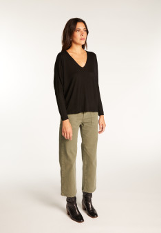 Oversized V-neck T-shirt in bamboo cashmere fiber - Rica