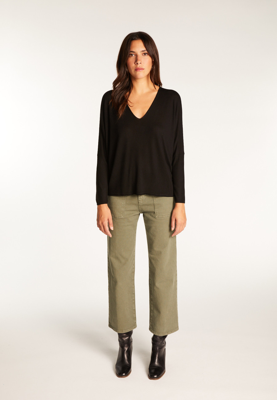 Oversized V-neck T-shirt in bamboo cashmere fiber - Rica