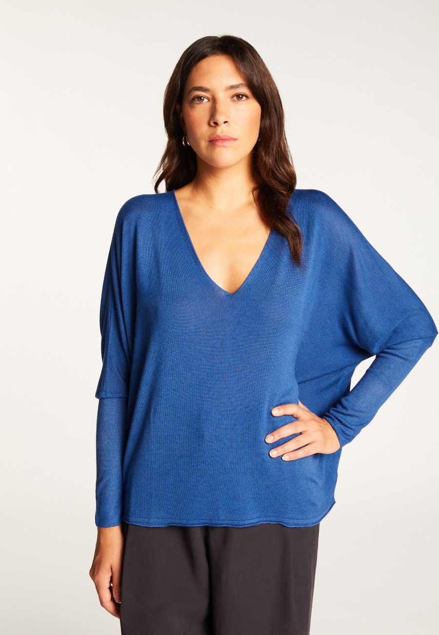 Oversized V-neck T-shirt in bamboo cashmere fiber - Rica