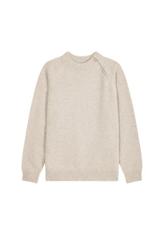 Cashmere Blend Zip-Up Shoulder Sweater - Tiam