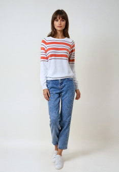 Striped slub linen loose sweater -Tael