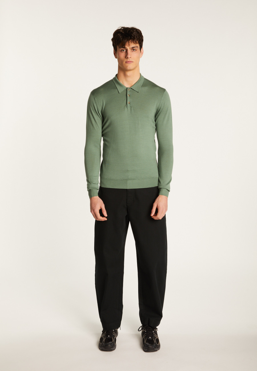 Merino wool long sleeve polo shirt - Eni