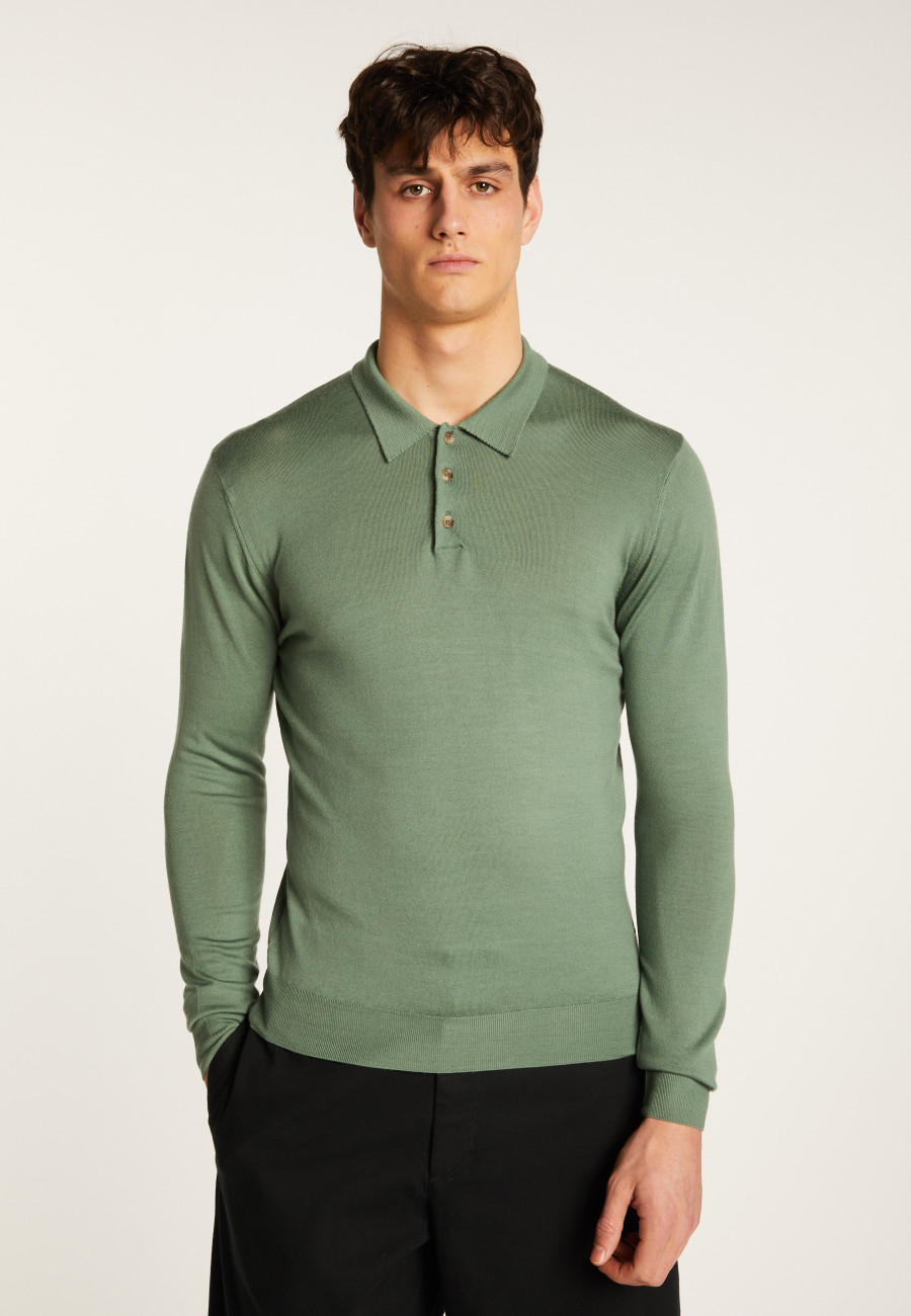 Merino wool long sleeve polo shirt - Eni