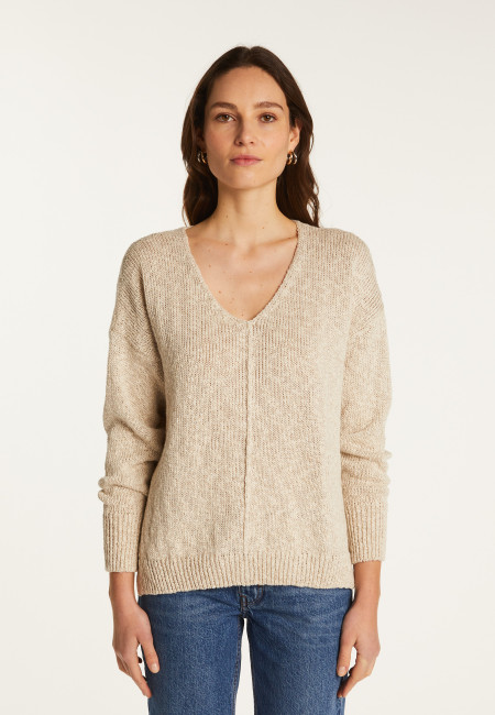 V-neck cotton and linen sweater - Nathalie