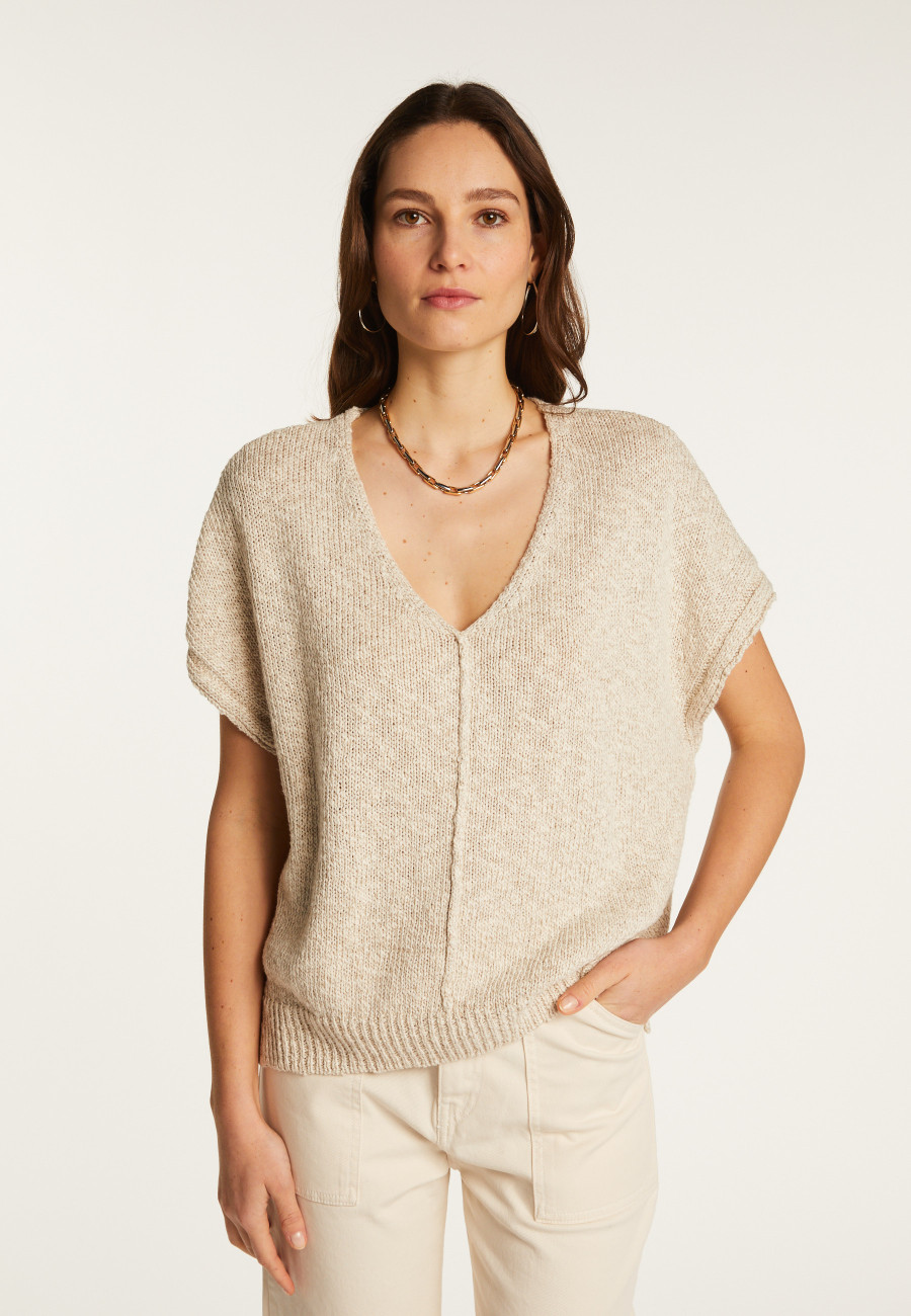 Cotton and linen V-neck t-shirt - Flavie