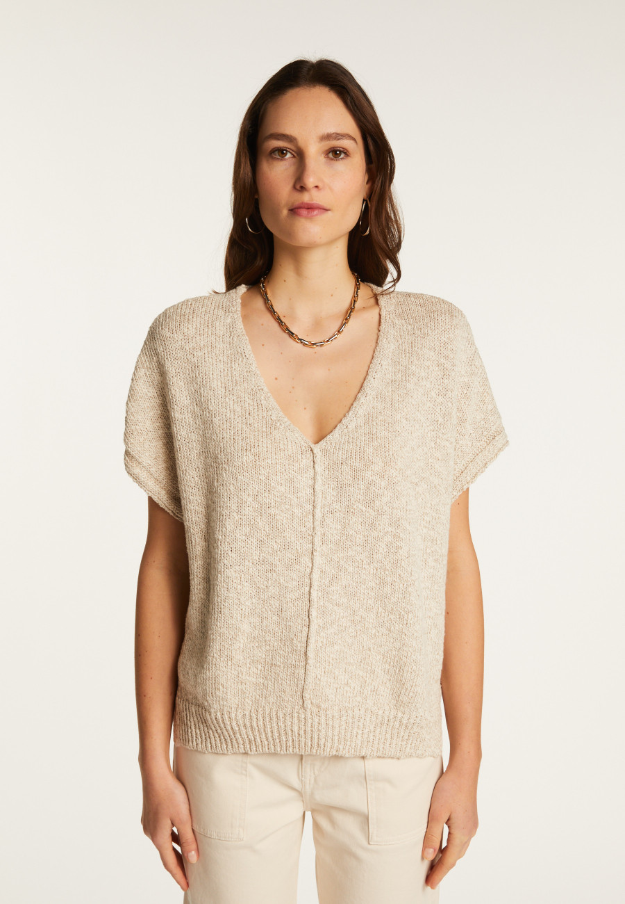 Cotton and linen V-neck t-shirt - Flavie