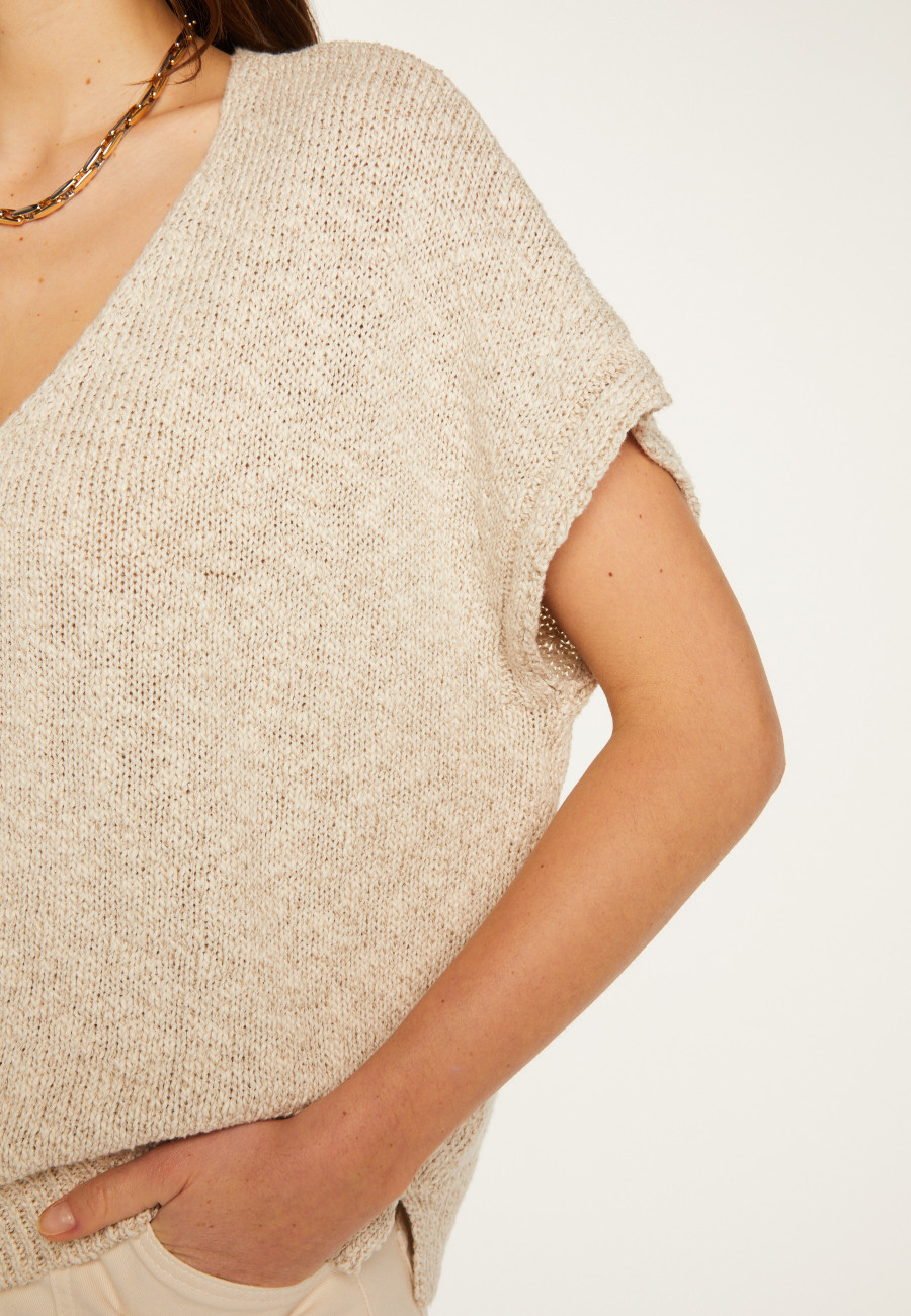 Cotton and linen V-neck t-shirt - Flavie