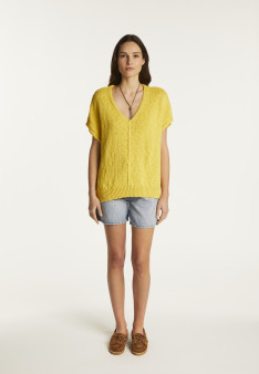 Cotton and linen V-neck t-shirt - Flavie