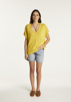 Cotton and linen V-neck t-shirt - Flavie