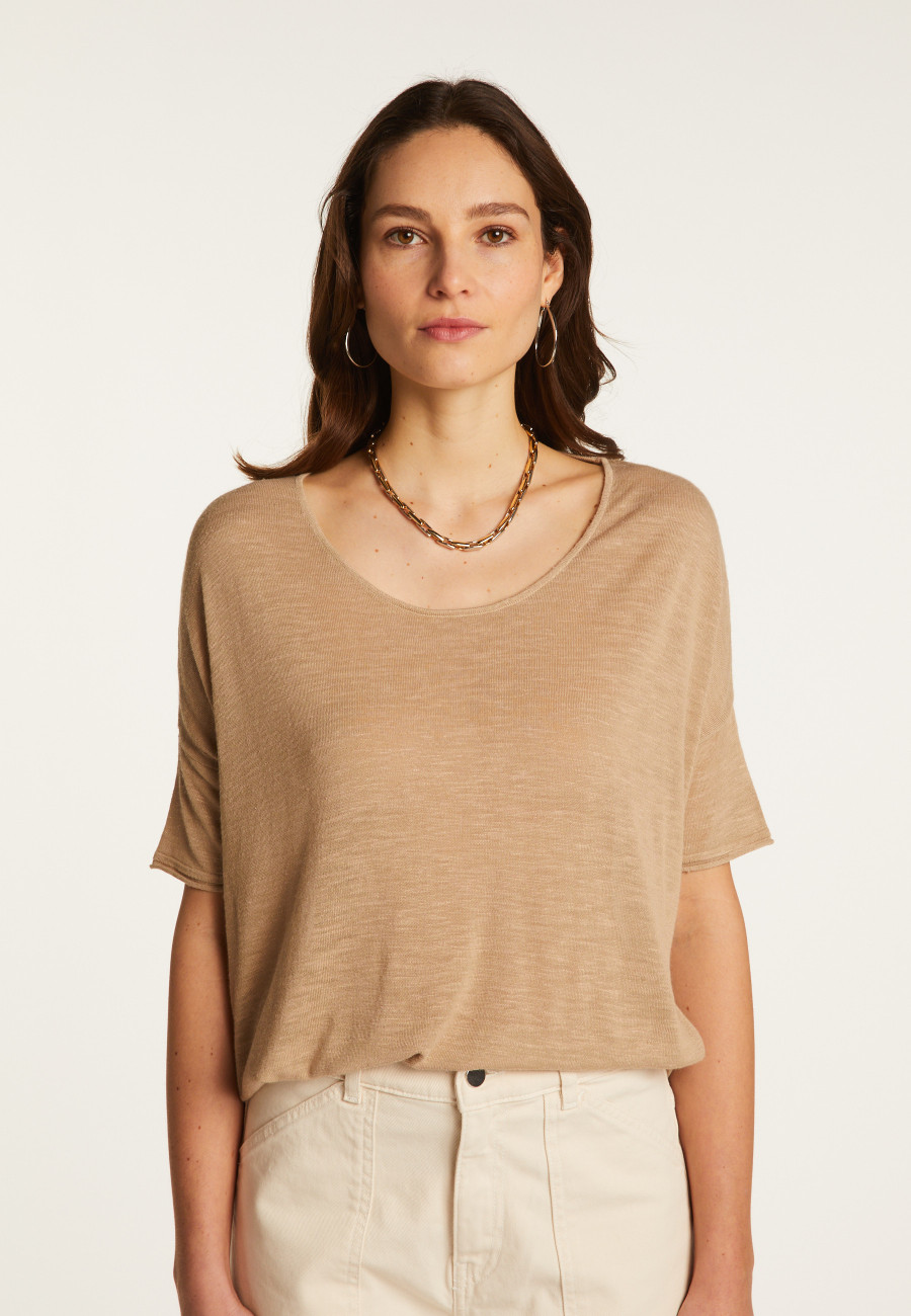 Round neck t-shirt in flamed linen - Béatrice