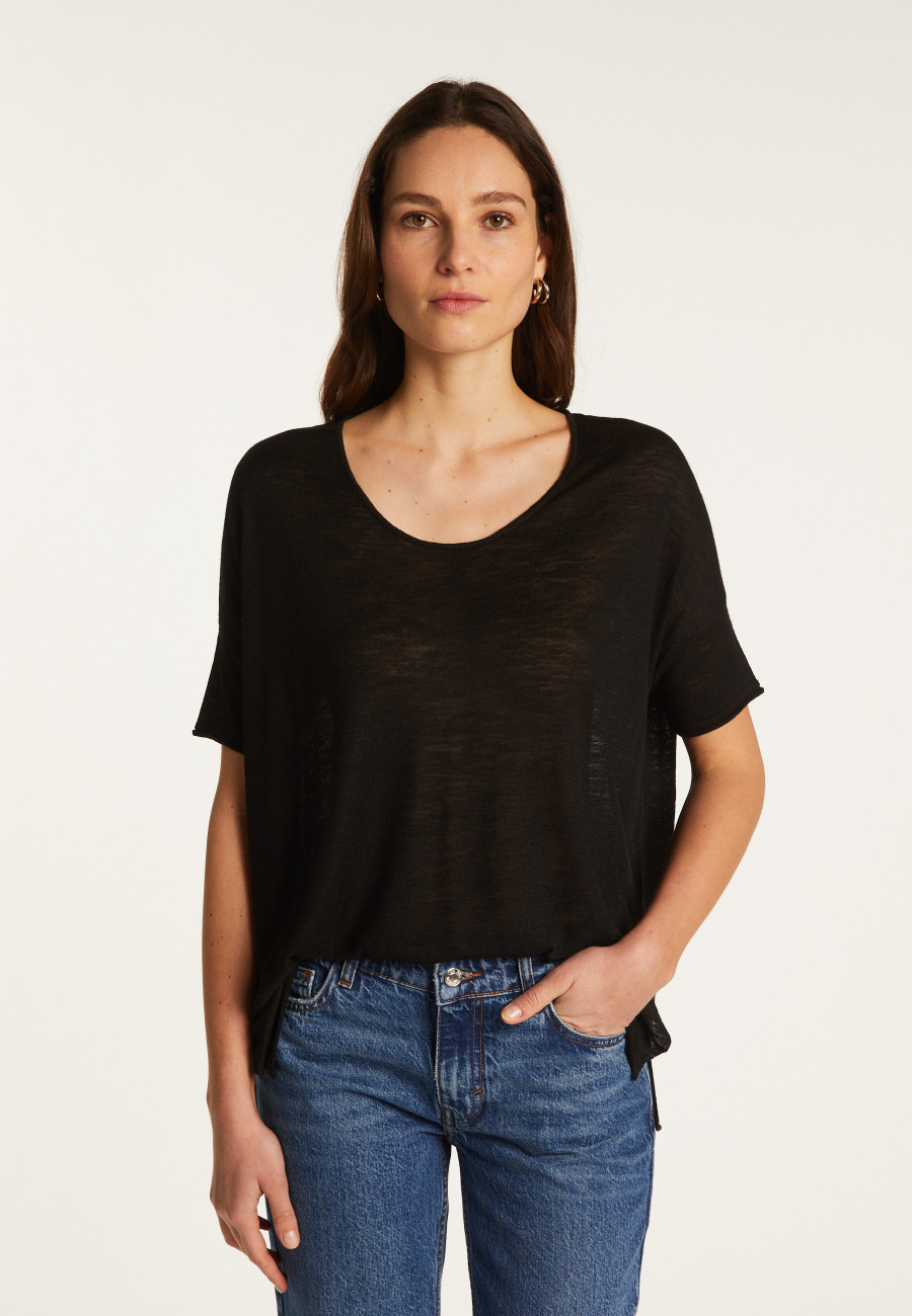 Round neck t-shirt in flamed linen - Béatrice