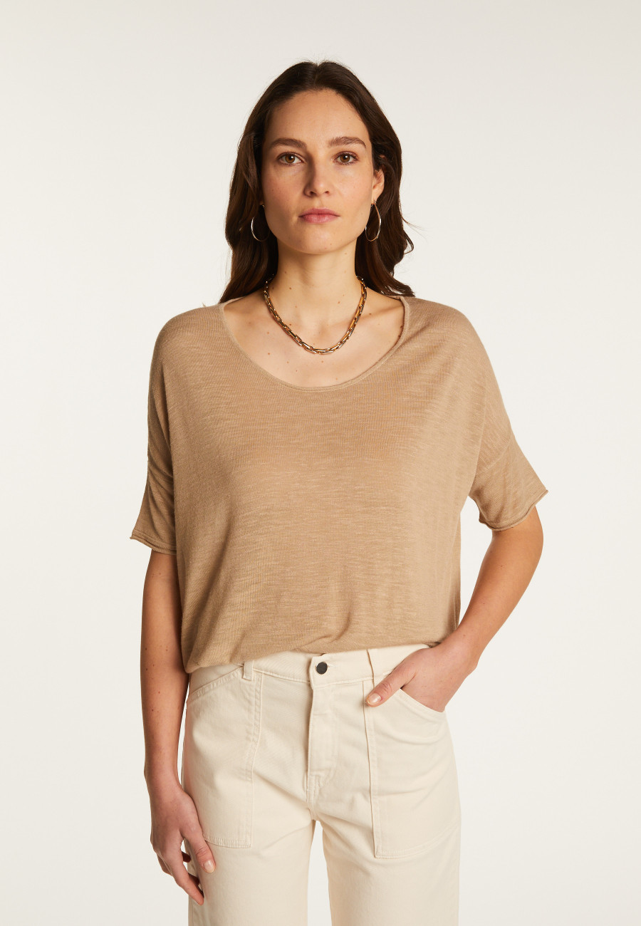 Round neck t-shirt in flamed linen - Béatrice