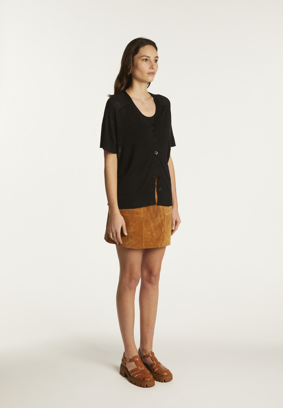 Flamed Linen Button T-Shirt - Lily