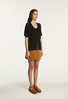 Flamed Linen Button T-Shirt - Lily