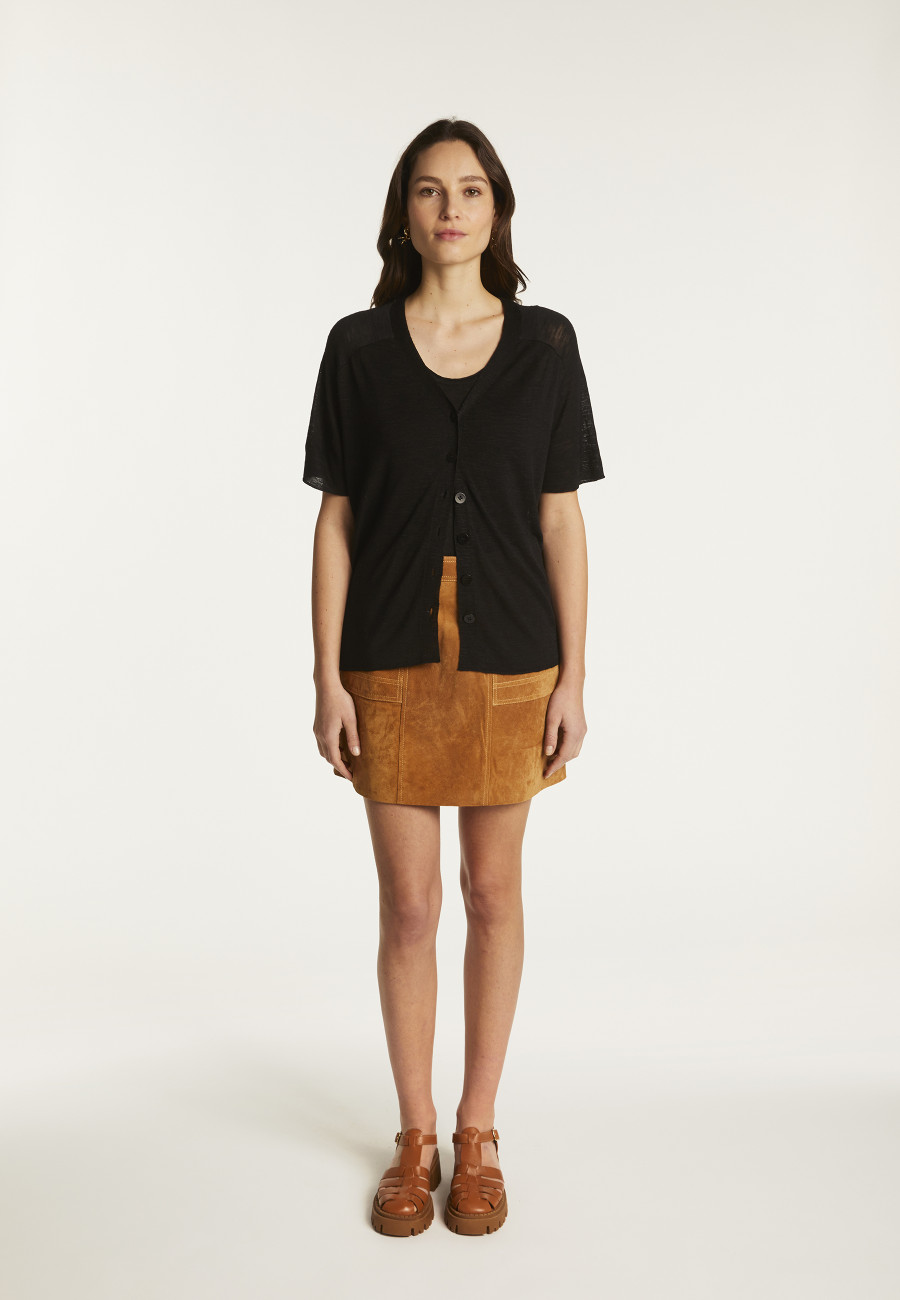 Flamed Linen Button T-Shirt - Lily