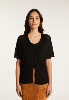 Flamed Linen Button T-Shirt - Lily