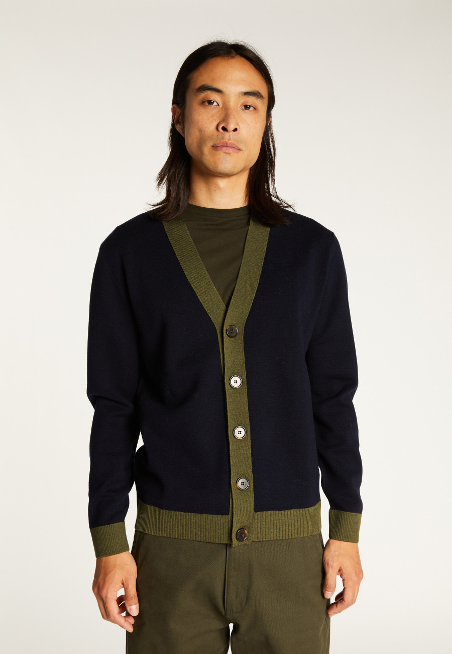 Two-tone merino wool cardigan - Silence